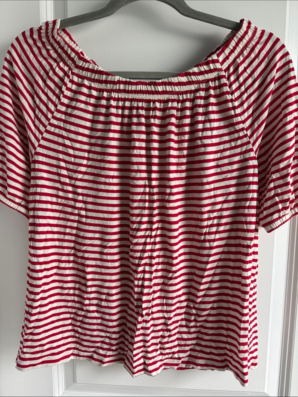 Talbots Red & White Striped Off-Shoulder Tunic